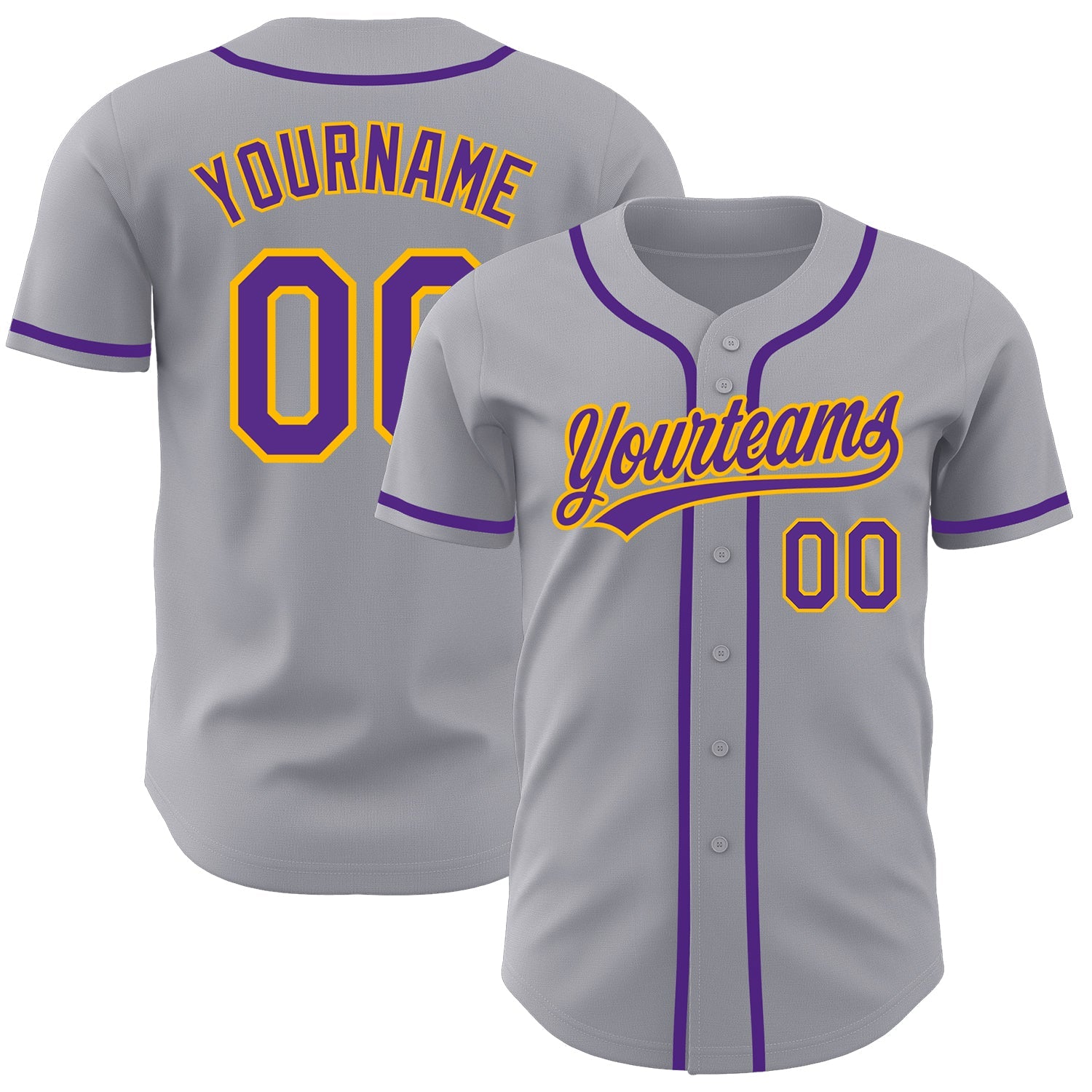 Custom Gray Purple-Gold Authentic Baseball Jersey - Main View