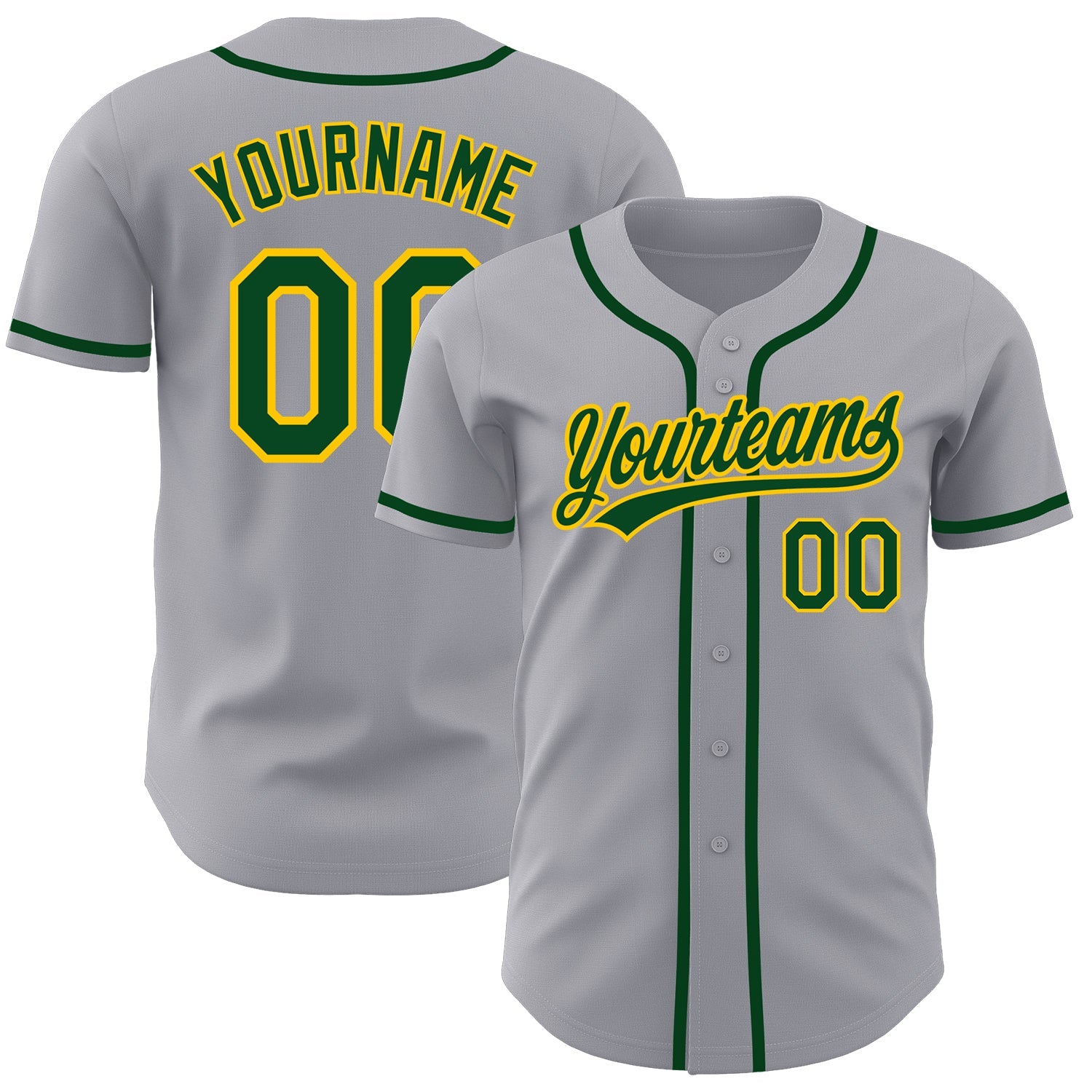 Custom Gray Green-Gold Authentic Baseball Jersey - Main View