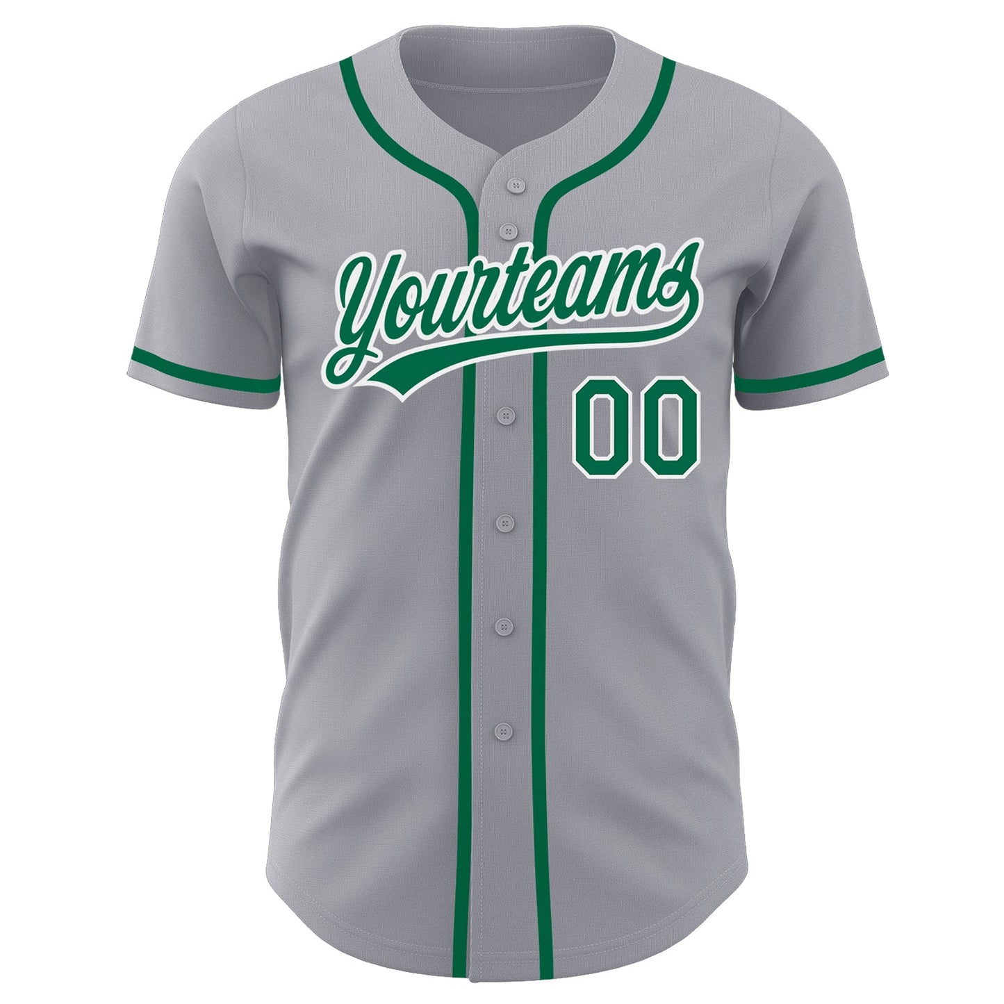 Custom Gray Kelly Green-White Authentic Baseball Jersey view 2