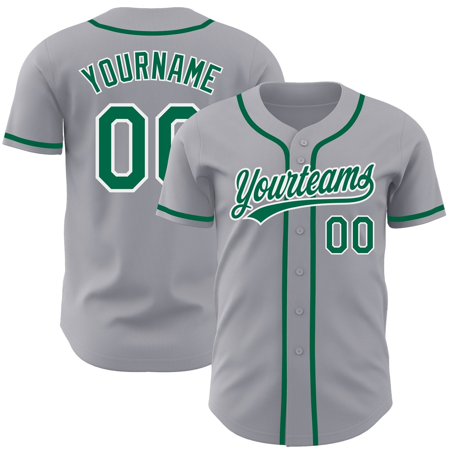 Custom Gray Kelly Green-White Authentic Baseball Jersey - Main View
