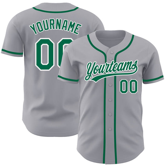 Custom Gray Kelly Green-White Authentic Baseball Jersey - Main View
