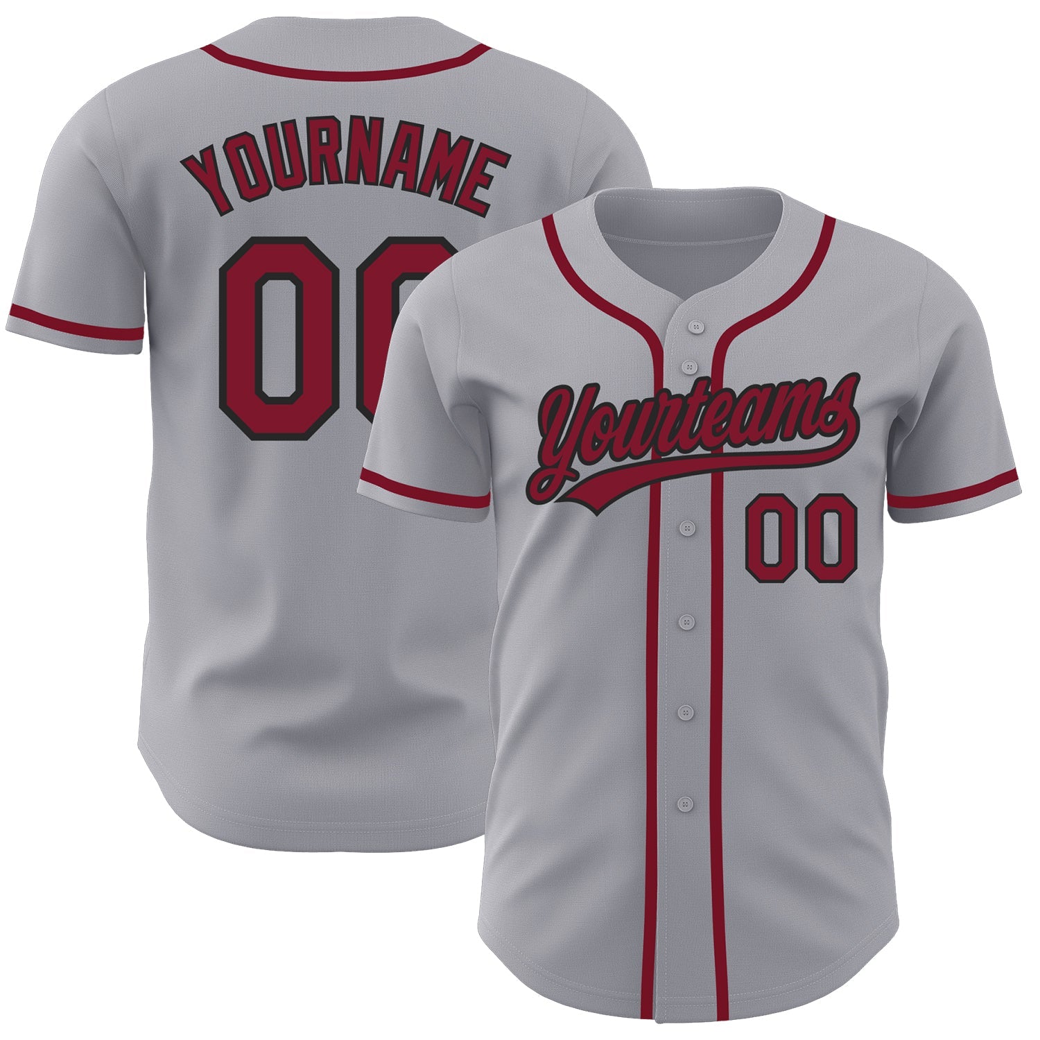 Custom Gray Crimson-Black Authentic Baseball Jersey - Main View