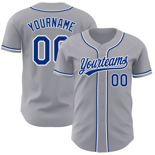 Custom Gray Royal-White Authentic Baseball Jersey - Main View