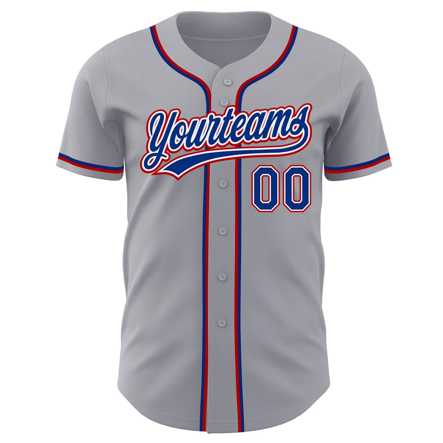 Custom Gray Royal-Red Authentic Baseball Jersey view 2