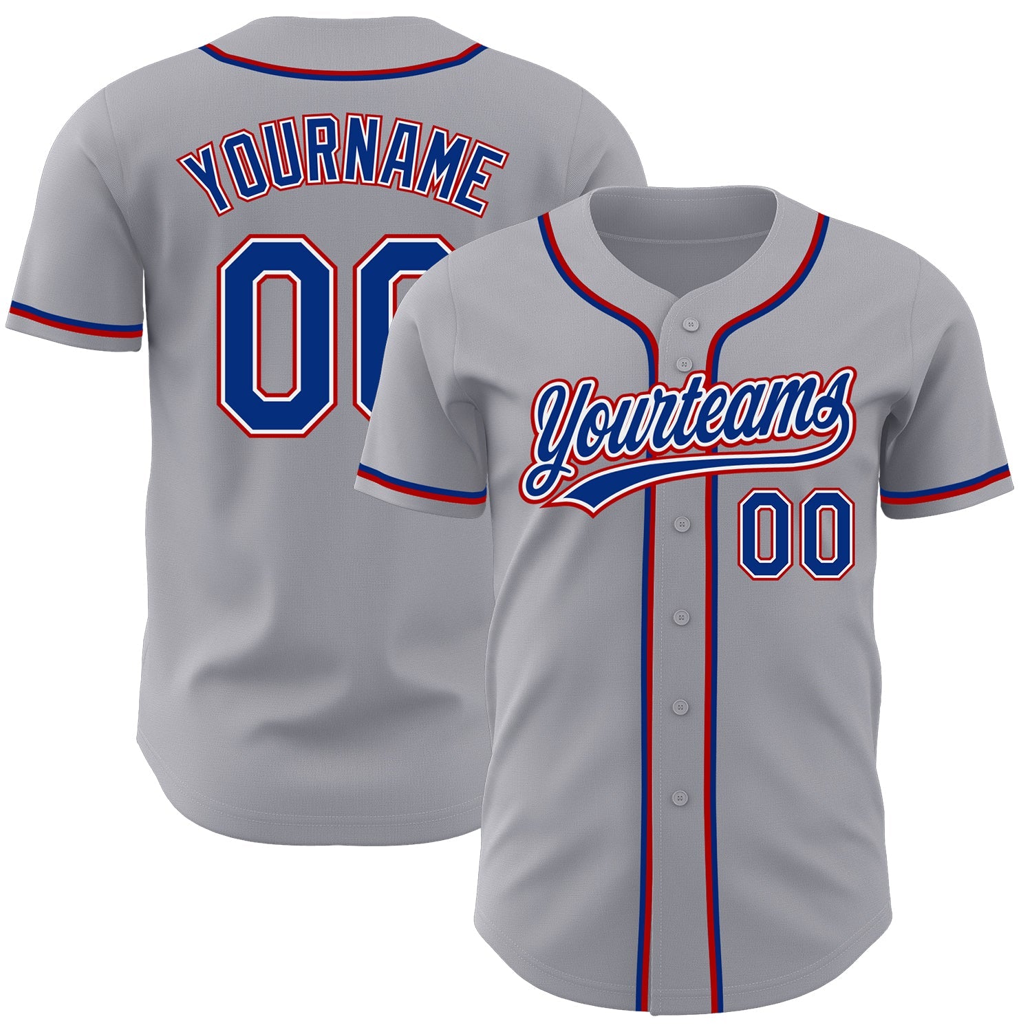 Custom Gray Royal-Red Authentic Baseball Jersey - Main View