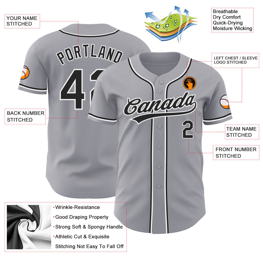 Custom Gray Black-White Authentic Baseball Jersey view 3
