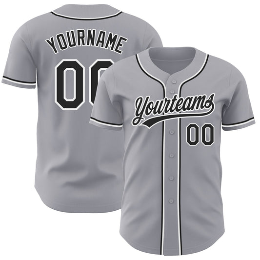 Custom Gray Black-White Authentic Baseball Jersey - Main View