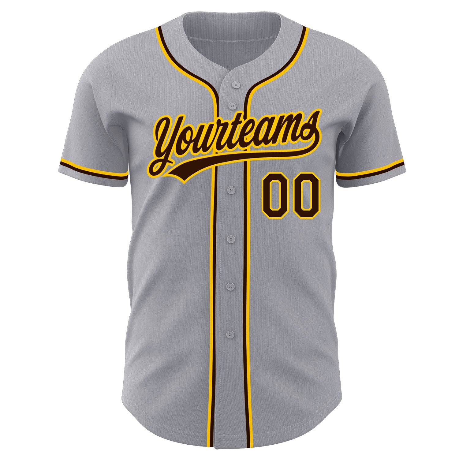 Custom Gray Brown-Gold Authentic Baseball Jersey view 2