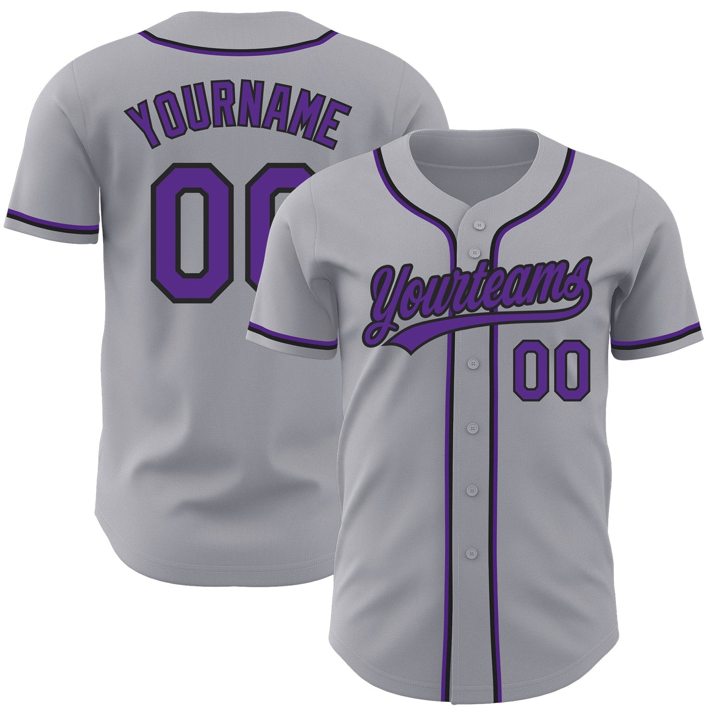 Custom Gray Purple-Black Authentic Baseball Jersey - Main View