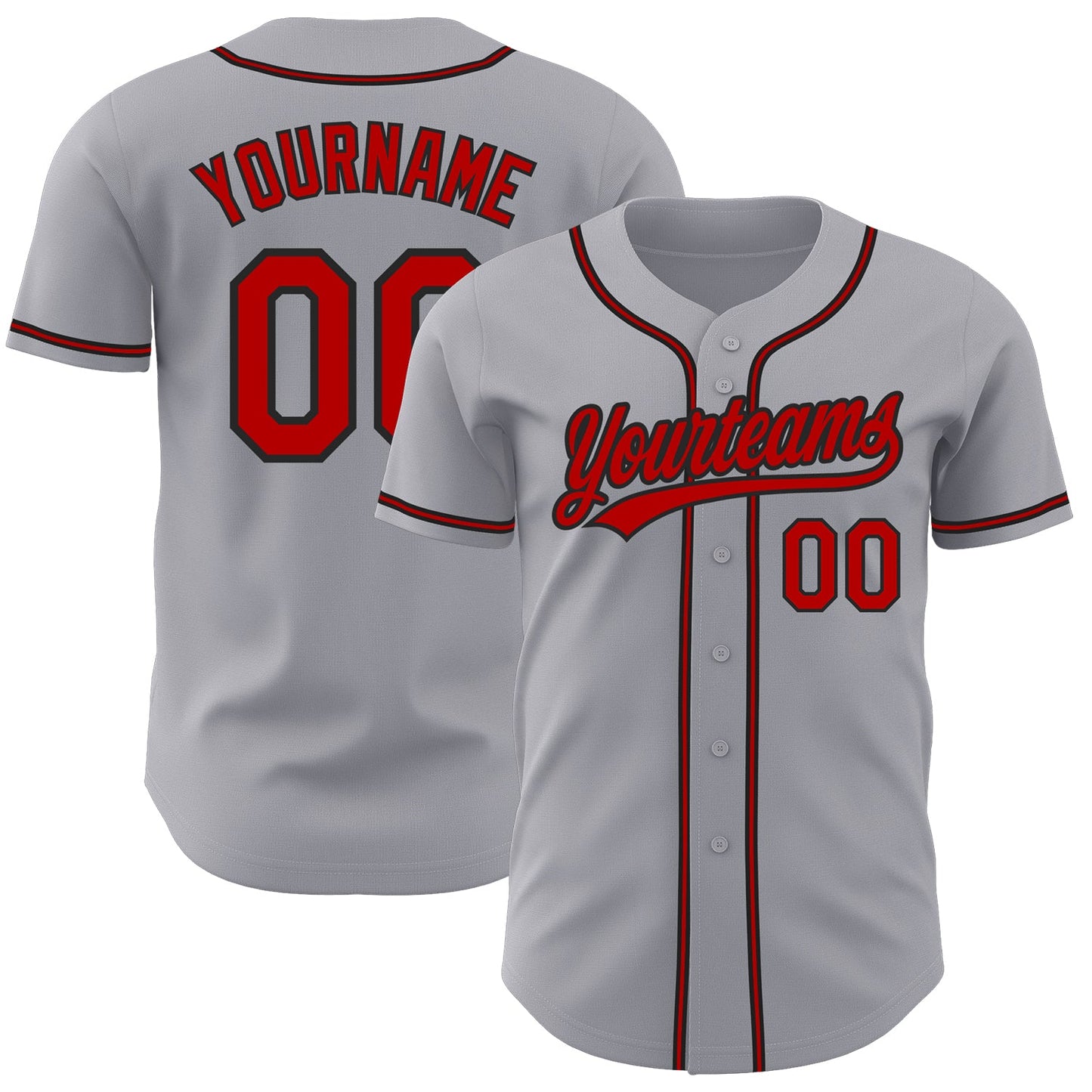 Custom Gray Red-Black Authentic Baseball Jersey - Main View