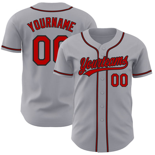 Custom Gray Red-Black Authentic Baseball Jersey - Main View