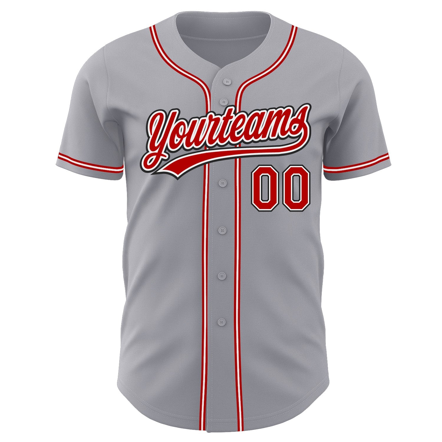 Custom Gray Red-Black Authentic Baseball Jersey view 2