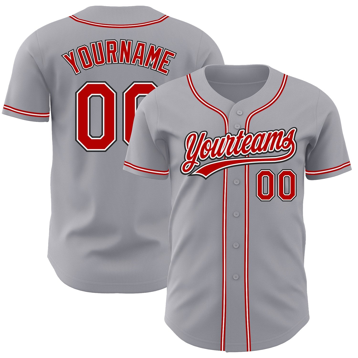 Custom Gray Red-Black Authentic Baseball Jersey - Main View