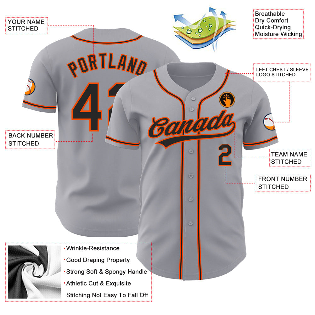 Custom Gray Black-Orange Authentic Baseball Jersey view 3