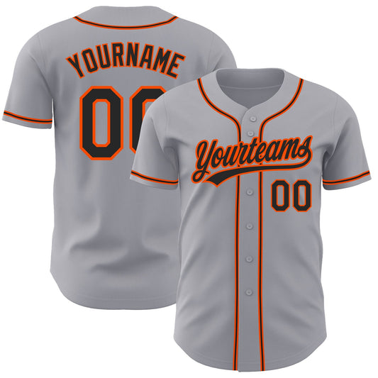 Custom Gray Black-Orange Authentic Baseball Jersey - Main View