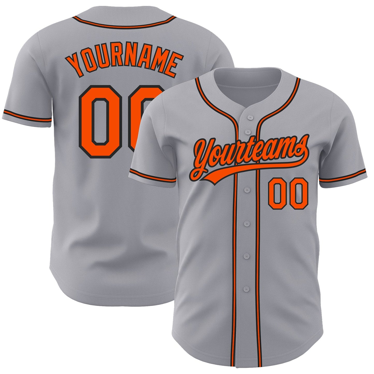 Custom Gray Orange-Black Authentic Baseball Jersey - Main View