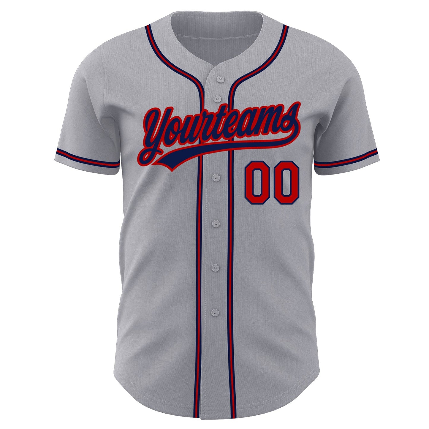Custom Gray Red-Navy Authentic Baseball Jersey view 2