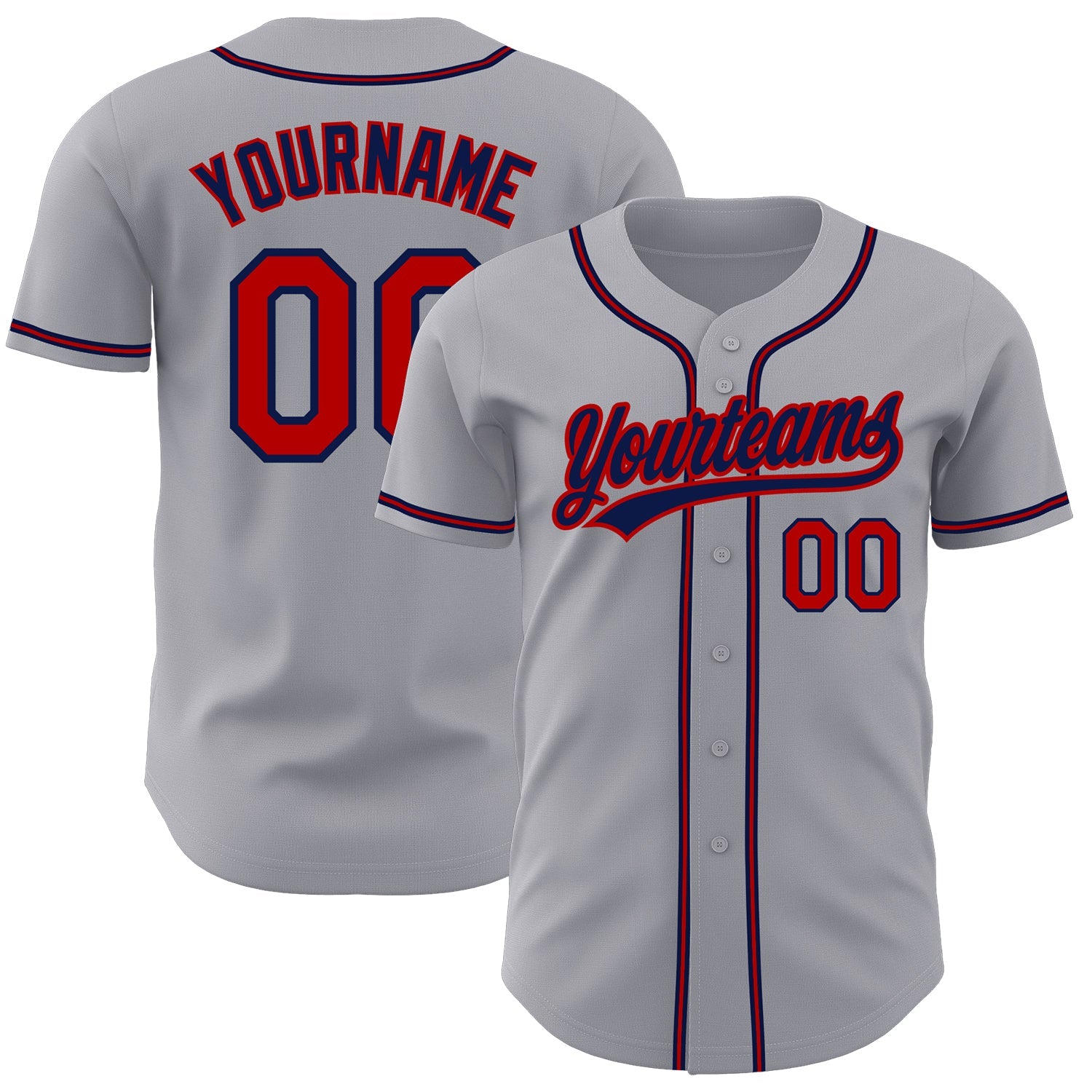 Custom Gray Red-Navy Authentic Baseball Jersey - Main View