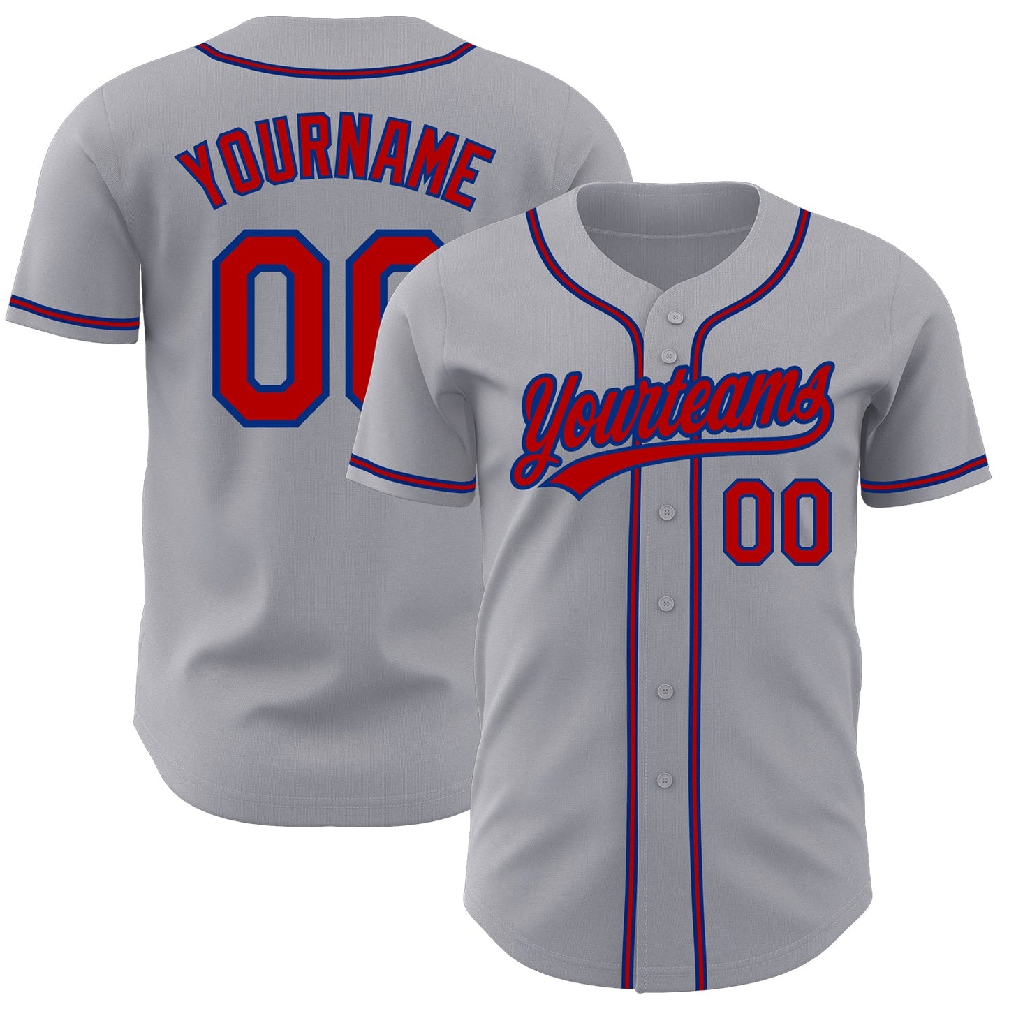 Custom Gray Red-Royal Authentic Baseball Jersey - Main View
