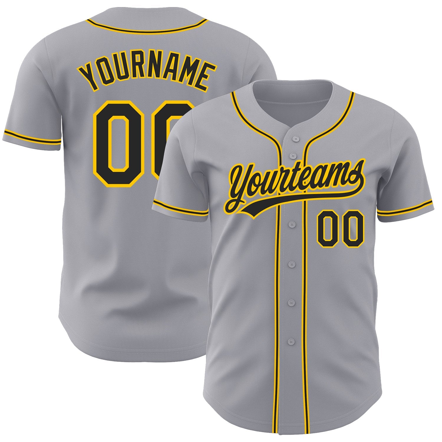 Custom Gray Black-Gold Authentic Baseball Jersey - Main View