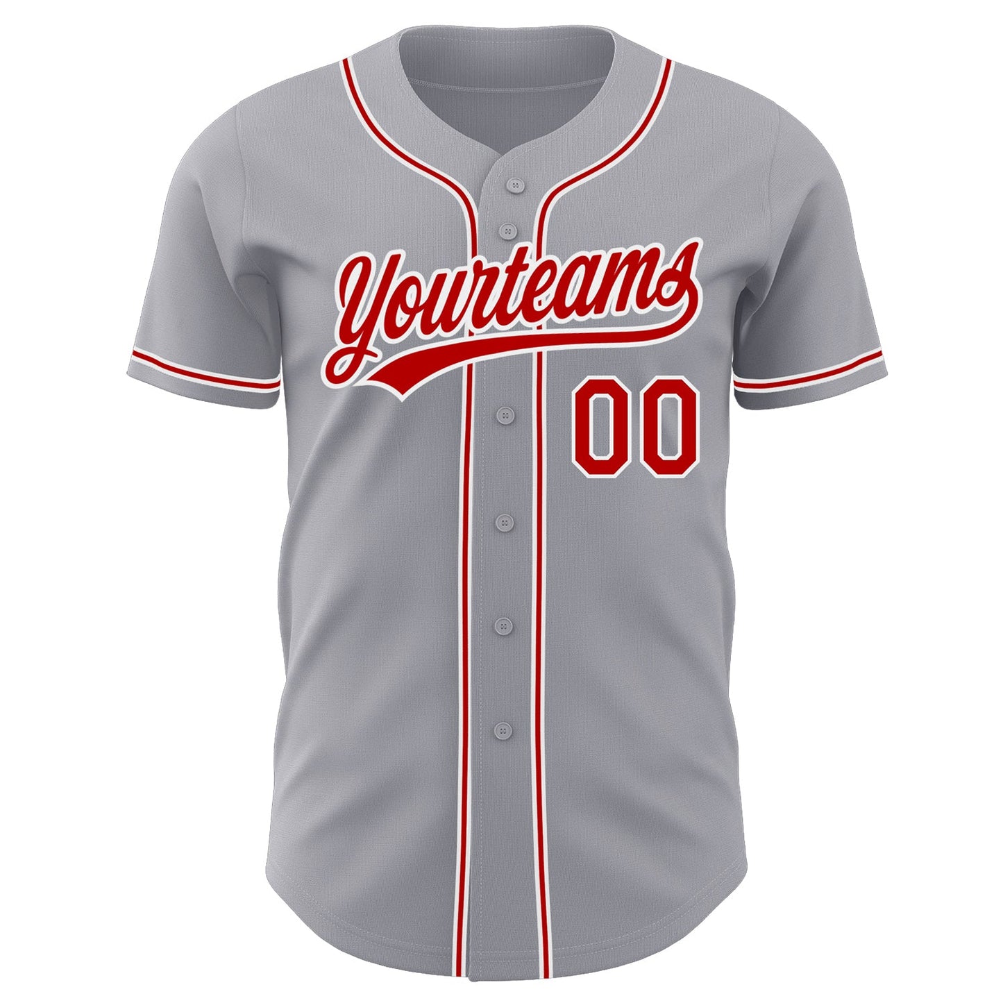 Custom Gray Red-White Authentic Baseball Jersey view 2