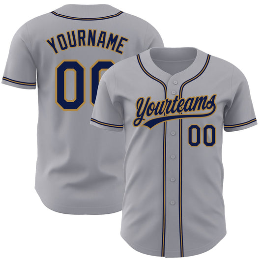 Custom Gray Navy-Old Gold Authentic Baseball Jersey - Main View