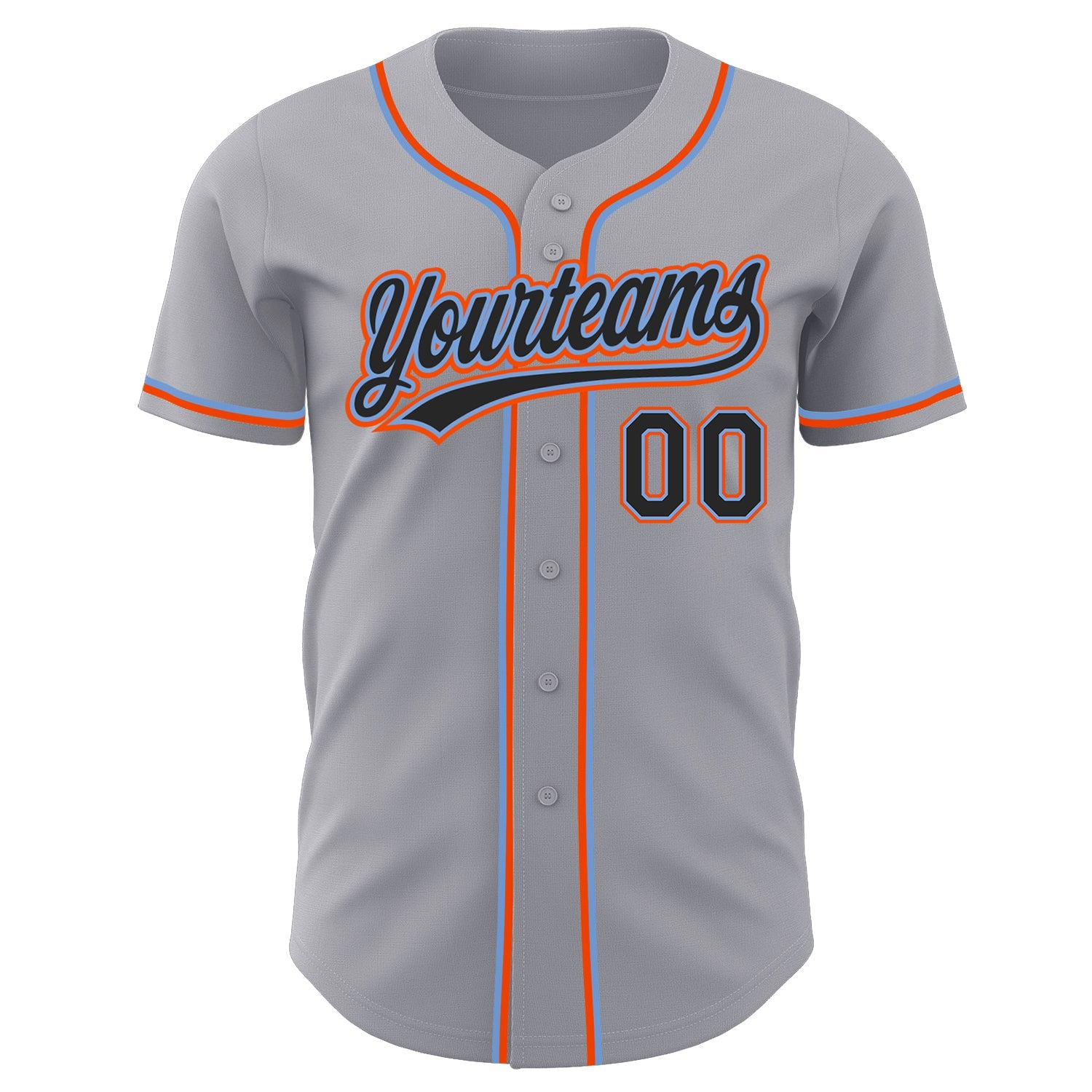 Custom Gray Black Powder Blue-Orange Authentic Baseball Jersey view 2
