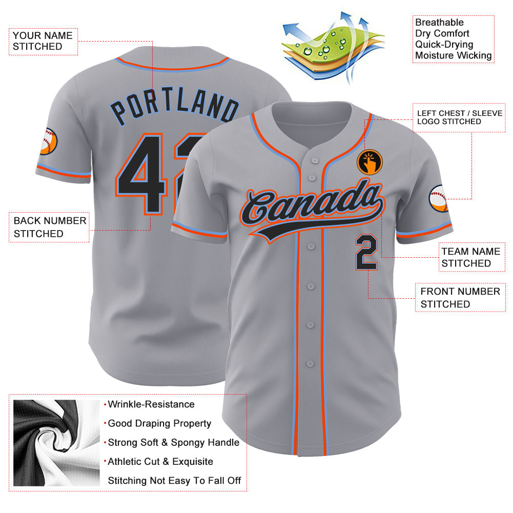 Custom Gray Black Powder Blue-Orange Authentic Baseball Jersey view 3