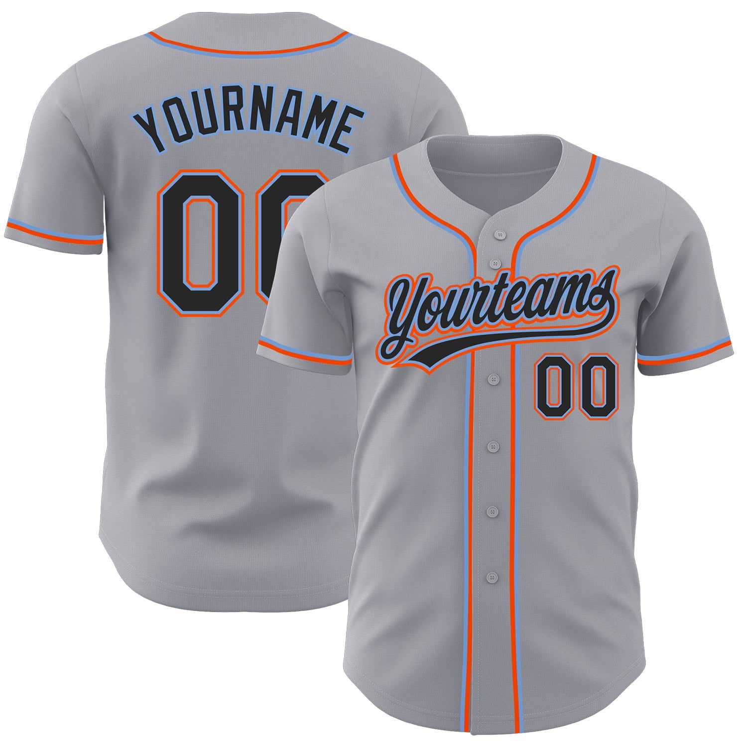 Custom Gray Black Powder Blue-Orange Authentic Baseball Jersey - Main View