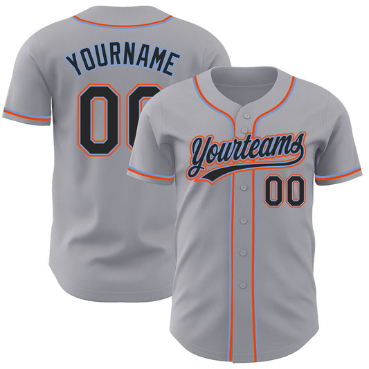 Custom Gray Black Powder Blue-Orange Authentic Baseball Jersey - Main View