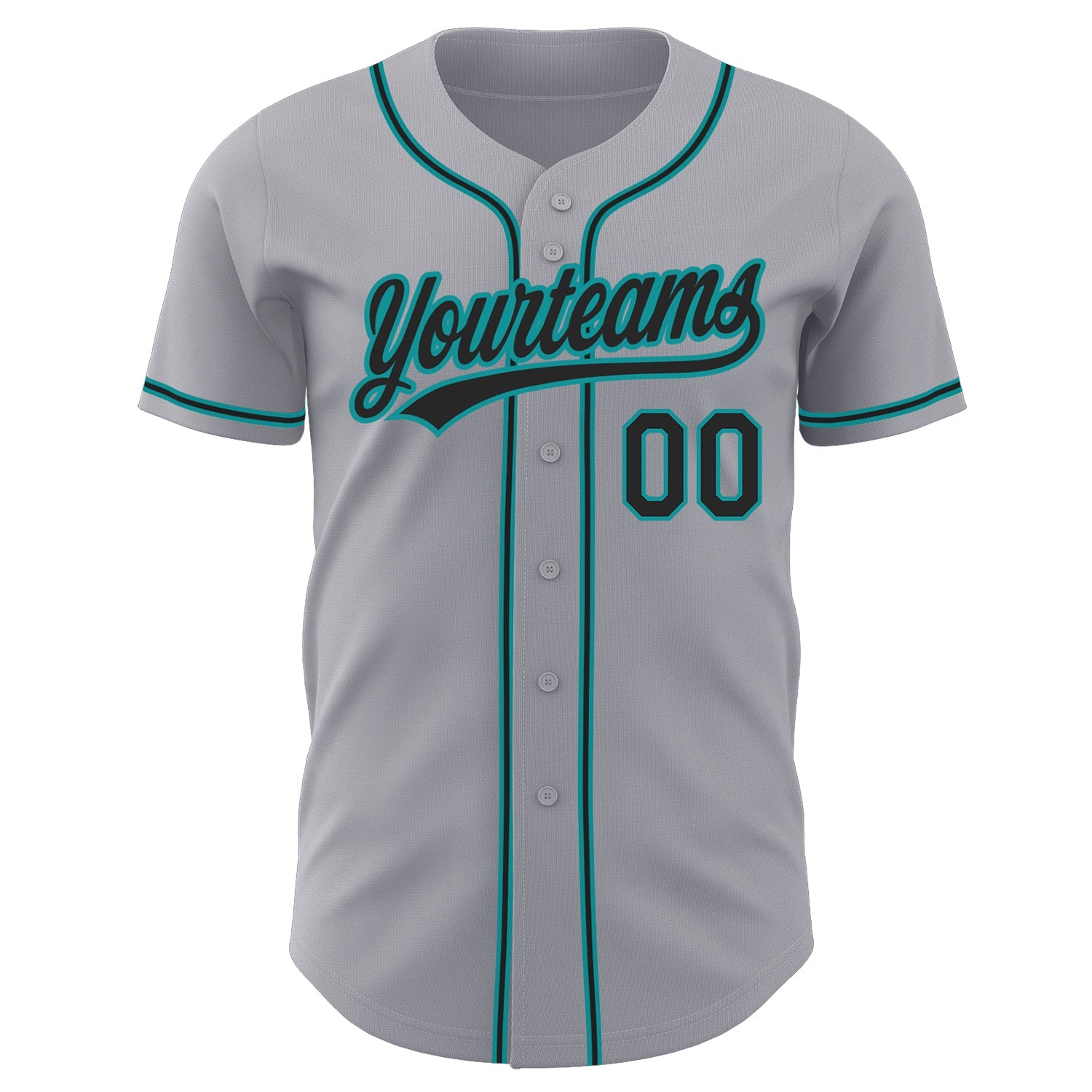 Custom Gray Black-Teal Authentic Baseball Jersey view 2