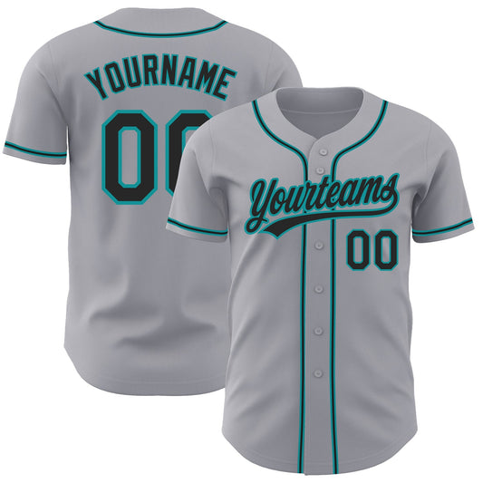 Custom Gray Black-Teal Authentic Baseball Jersey - Main View