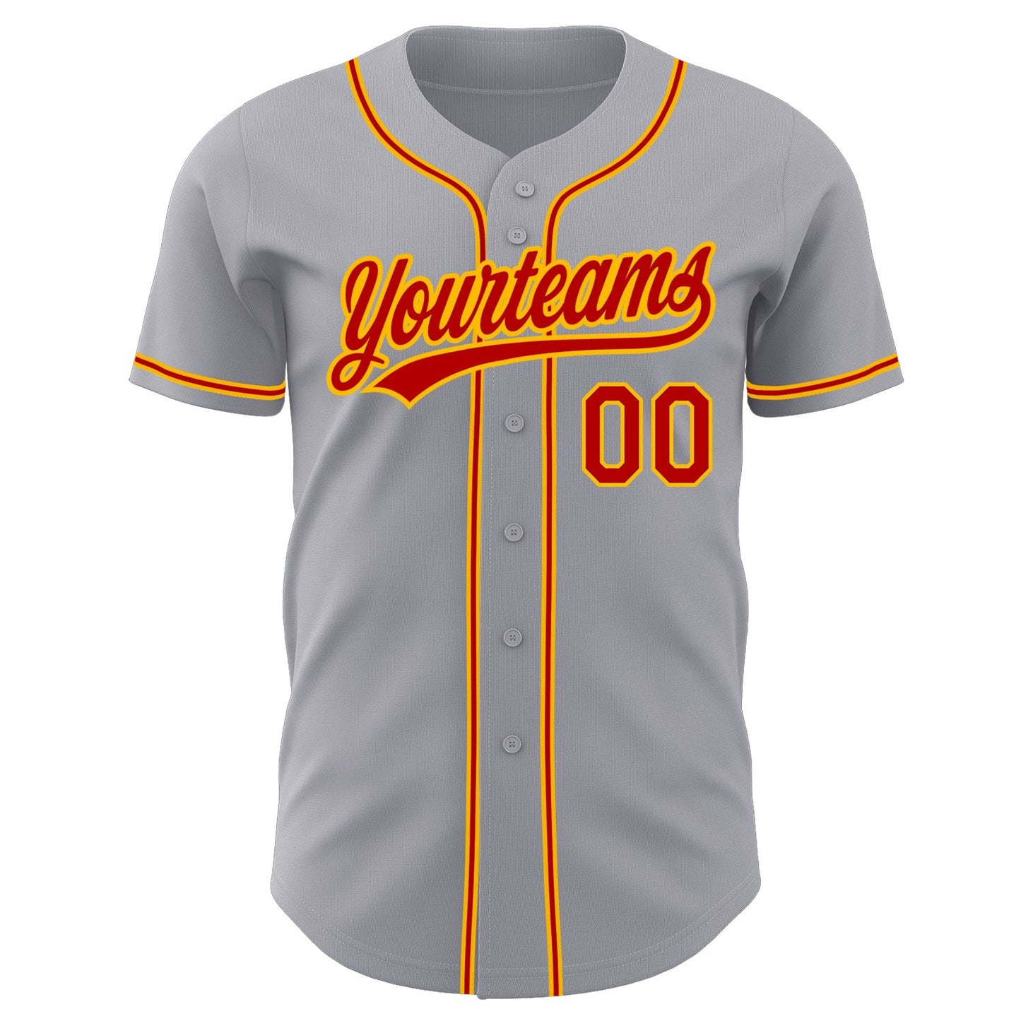 Custom Gray Red-Gold Authentic Baseball Jersey view 2
