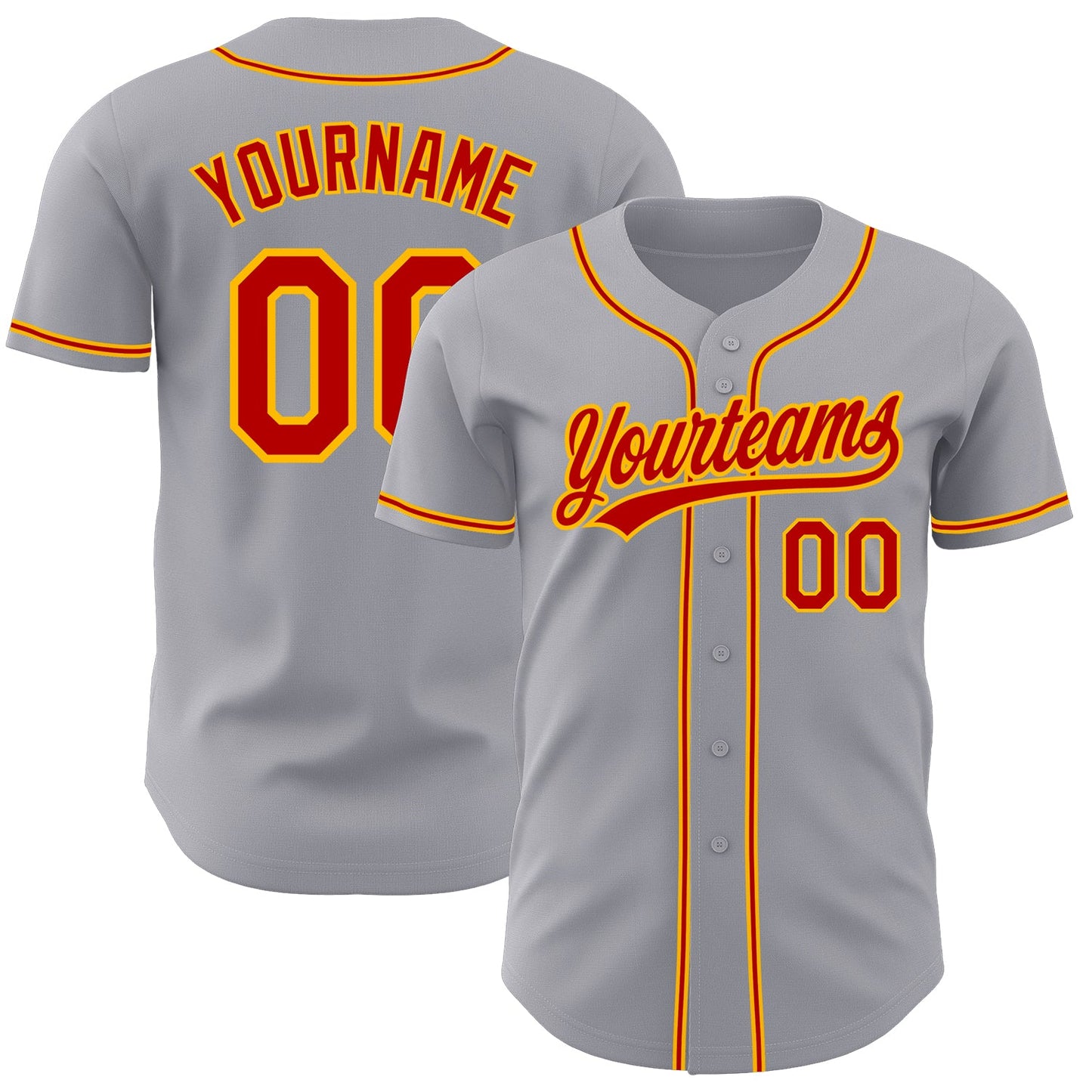 Custom Gray Red-Gold Authentic Baseball Jersey - Main View