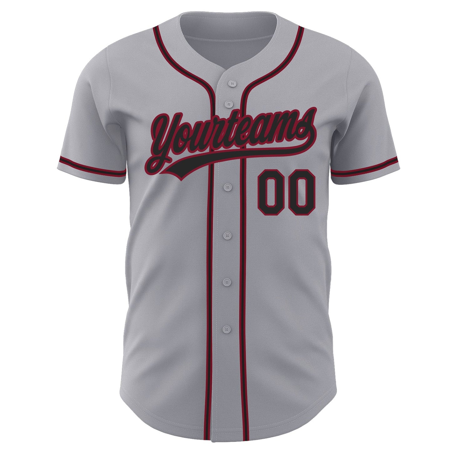 Custom Gray Black-Crimson Authentic Baseball Jersey view 2
