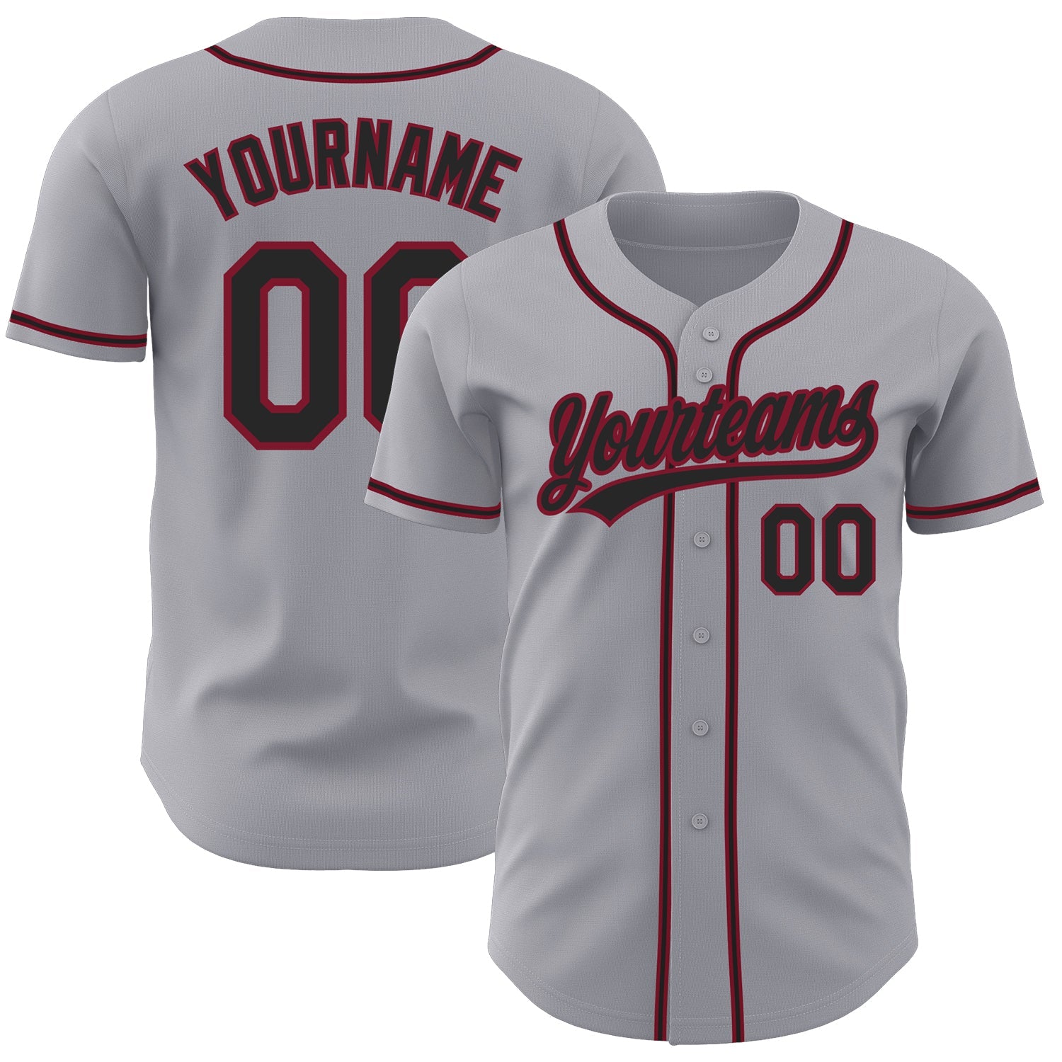 Custom Gray Black-Crimson Authentic Baseball Jersey - Main View