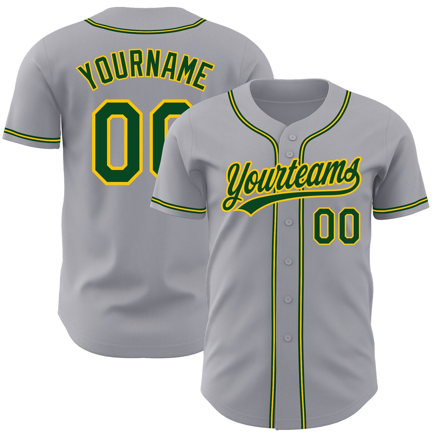 Custom Gray Green-Gold Authentic Baseball Jersey - Main View