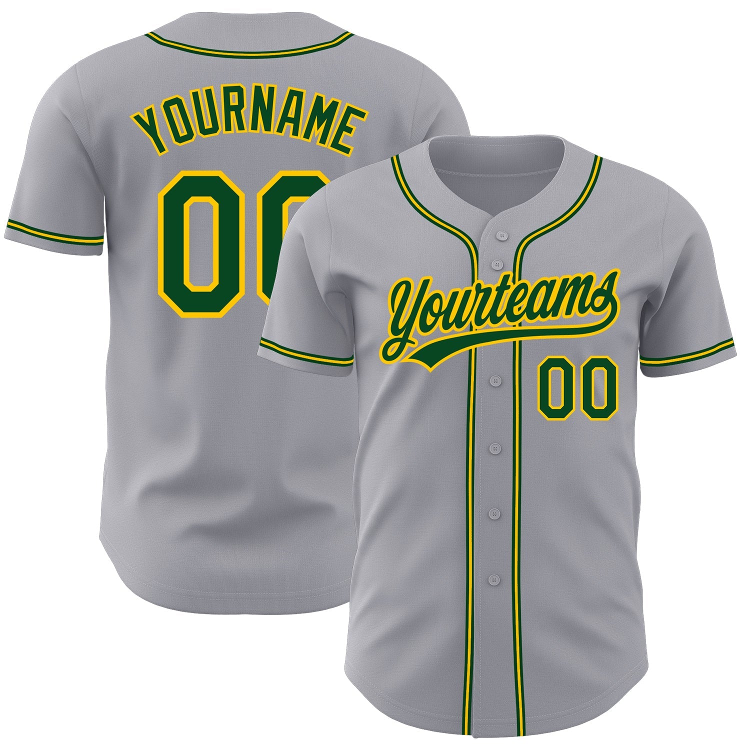 Custom Gray Green-Gold Authentic Baseball Jersey - Main View
