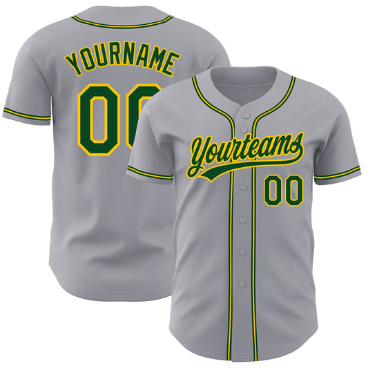 Custom Gray Green-Gold Authentic Baseball Jersey - Main View
