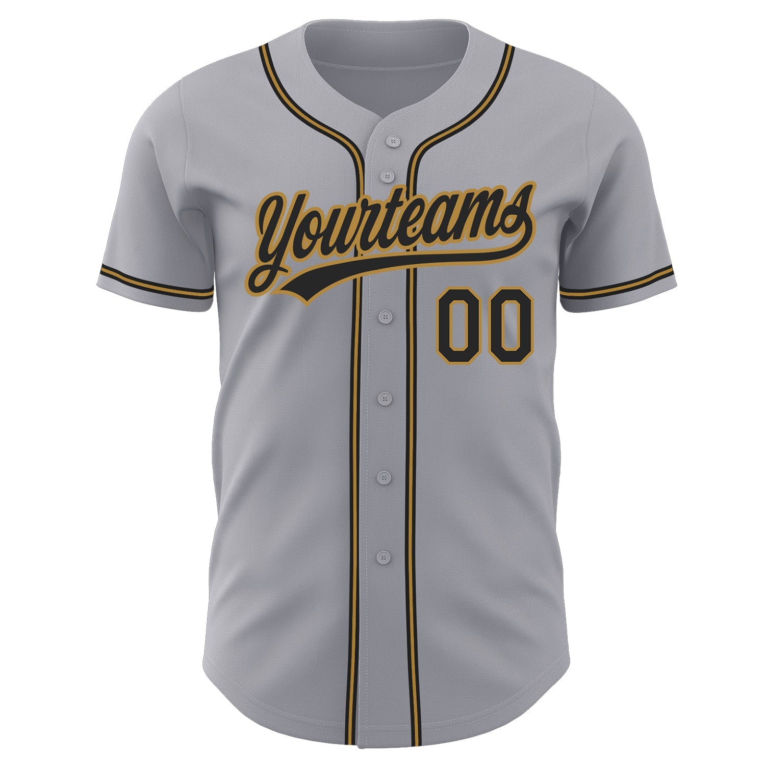 Custom Gray Black-Old Gold Authentic Baseball Jersey view 2