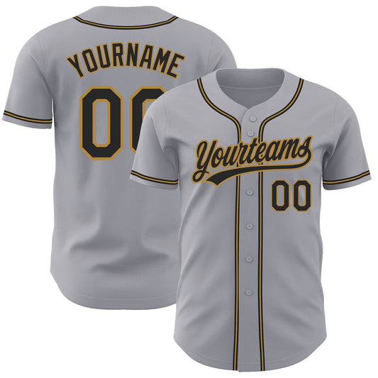 Custom Gray Black-Old Gold Authentic Baseball Jersey - Main View