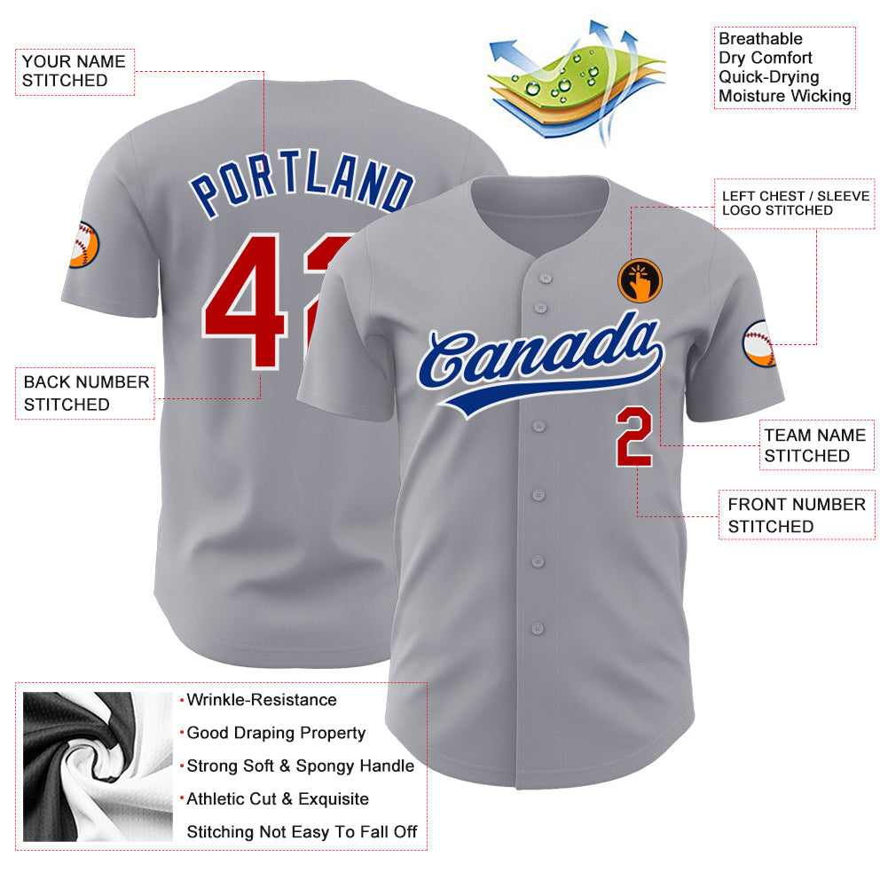 Custom Gray Red-White Authentic Baseball Jersey view 3