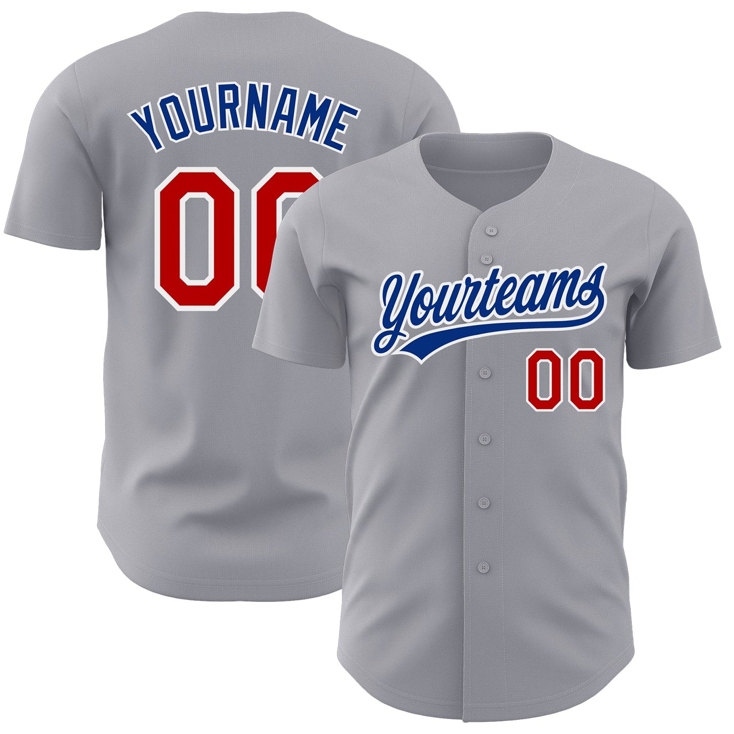 Custom Gray Red-White Authentic Baseball Jersey - Main View