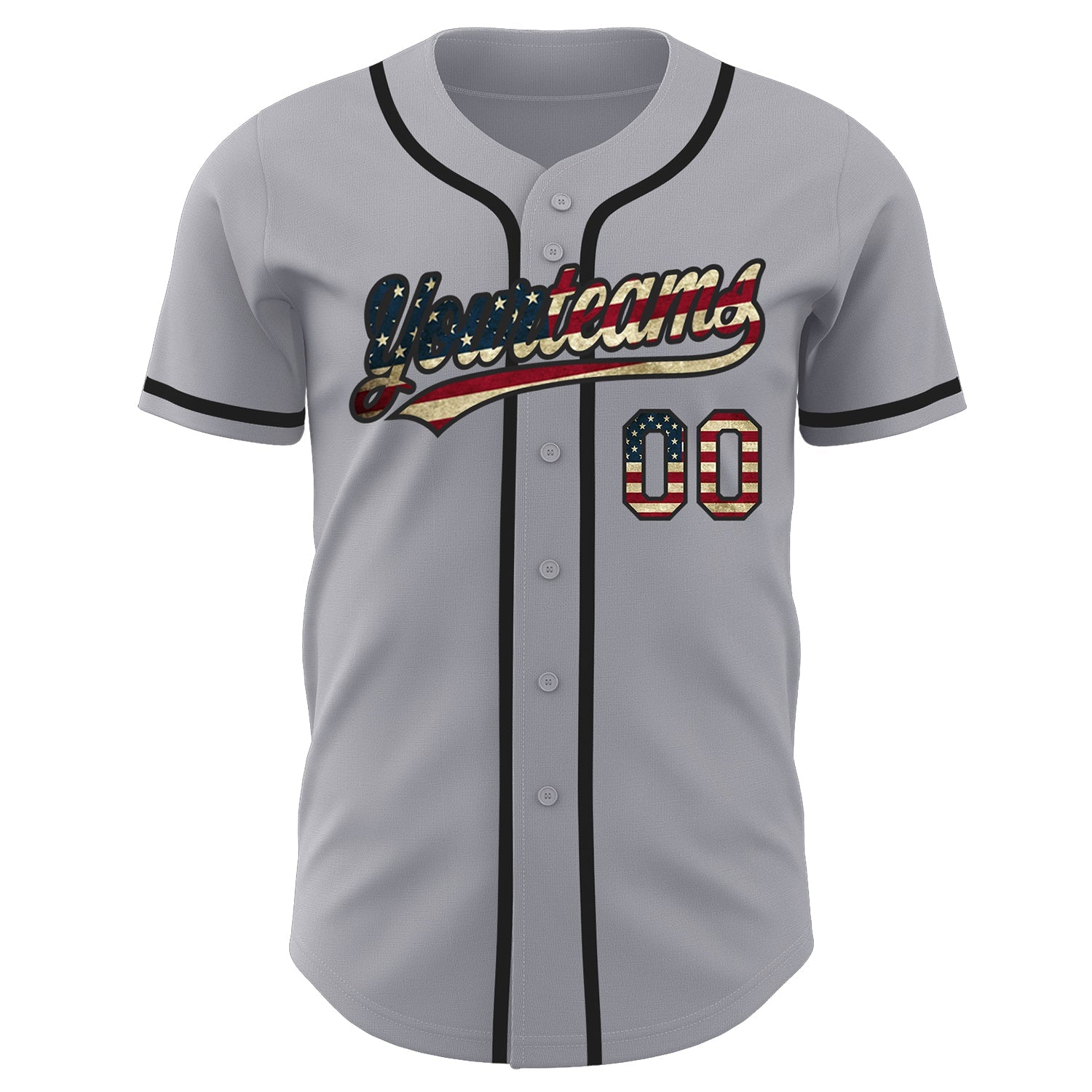 Custom Gray Vintage USA Flag-Black Authentic Baseball Jersey view 2