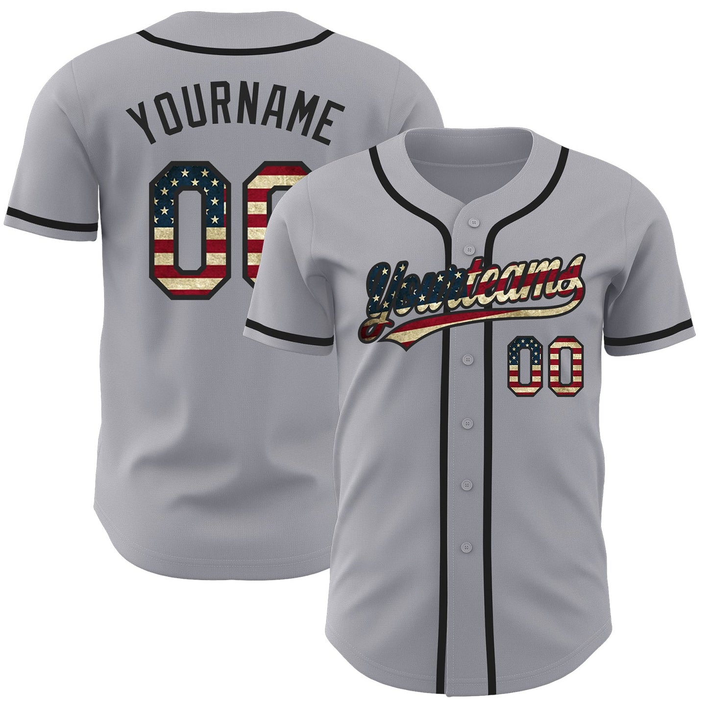 Custom Gray Vintage USA Flag-Black Authentic Baseball Jersey - Main View