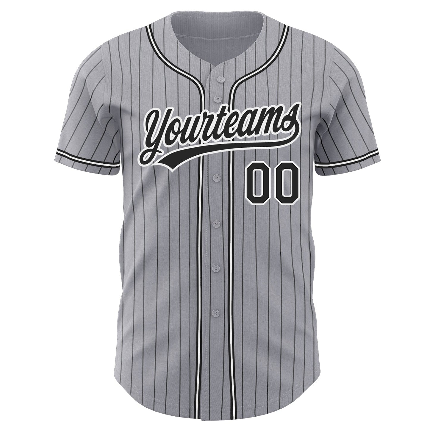 Custom Gray Black Pinstripe Black-White Authentic Baseball Jersey view 2