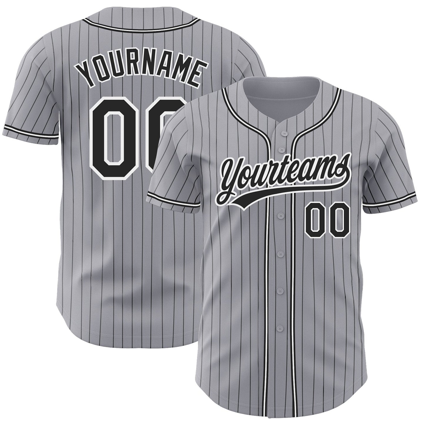 Custom Gray Black Pinstripe Black-White Authentic Baseball Jersey - Main View
