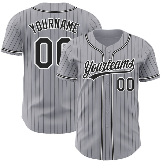 Custom Gray Black Pinstripe Black-White Authentic Baseball Jersey - Main View