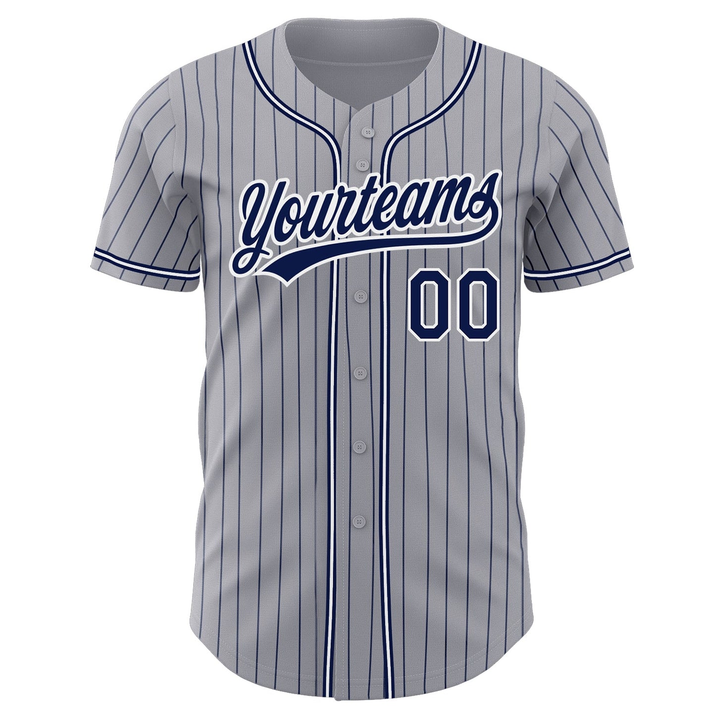 Custom Gray Navy Pinstripe Navy-White Authentic Baseball Jersey view 2