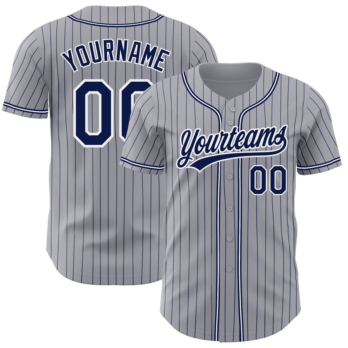 Custom Gray Navy Pinstripe Navy-White Authentic Baseball Jersey - Main View